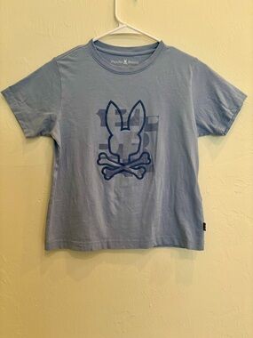 Psycho Bunny Kids‎ Graphic T Shirt Cotton Blue Bunny Skull Logo Size 10-12